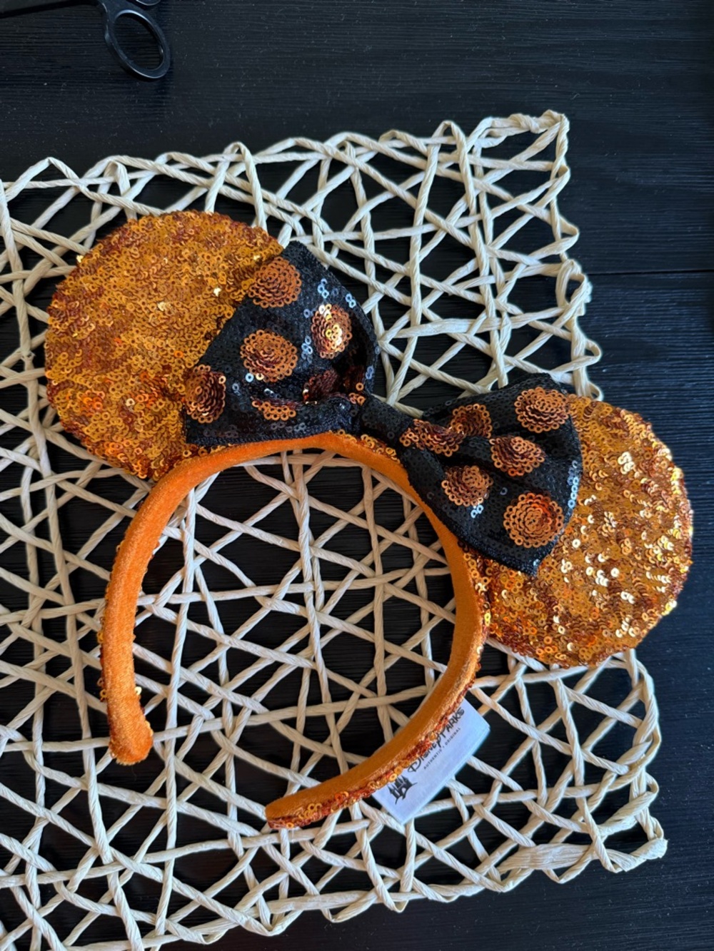 Disney Orange and Black Sequin Minnie Ears Headband